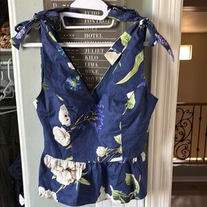 Floral Blue Sleeveless Top
